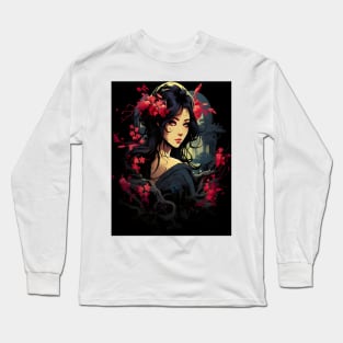 Artistic Fusion: Japanese Anime Gothic Girl Design Long Sleeve T-Shirt